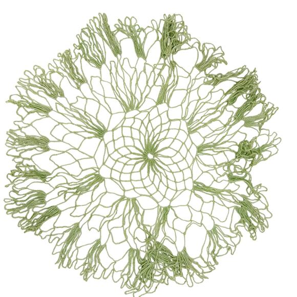 vintage lime green 20" round Doily handmade crochet home decor - Picture 6 of 7